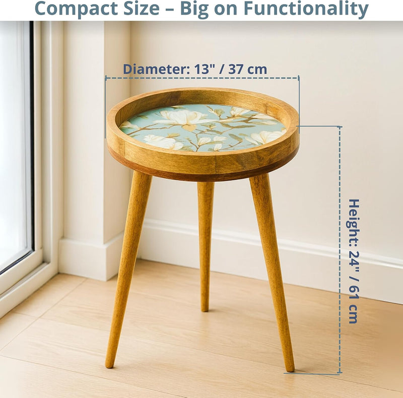 Wood Side Table 18" Handmade Round Accent