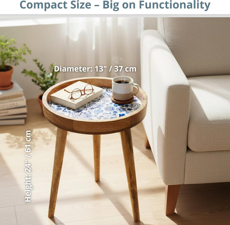 Wood Side Table 18" Handmade Round Accent