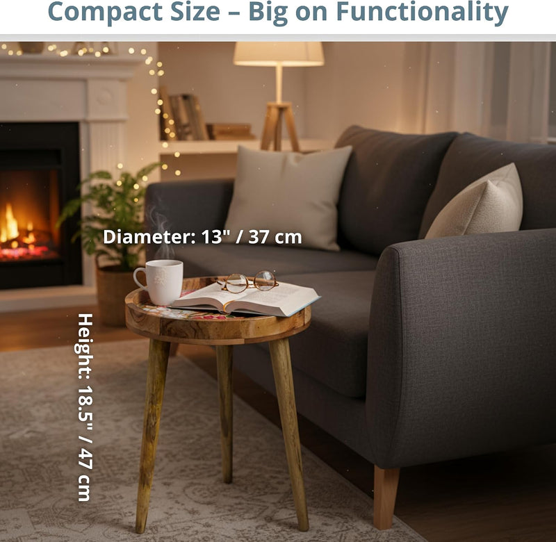Wood Side Table 18" Handmade Round Accent