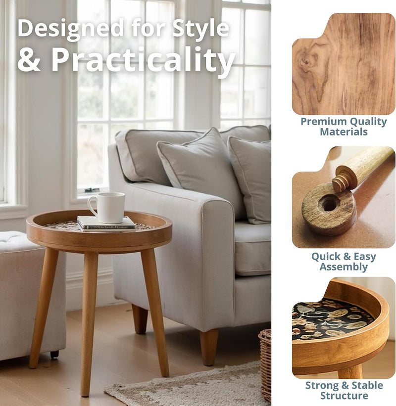 Wood Side Table 18" Handmade Round Accent