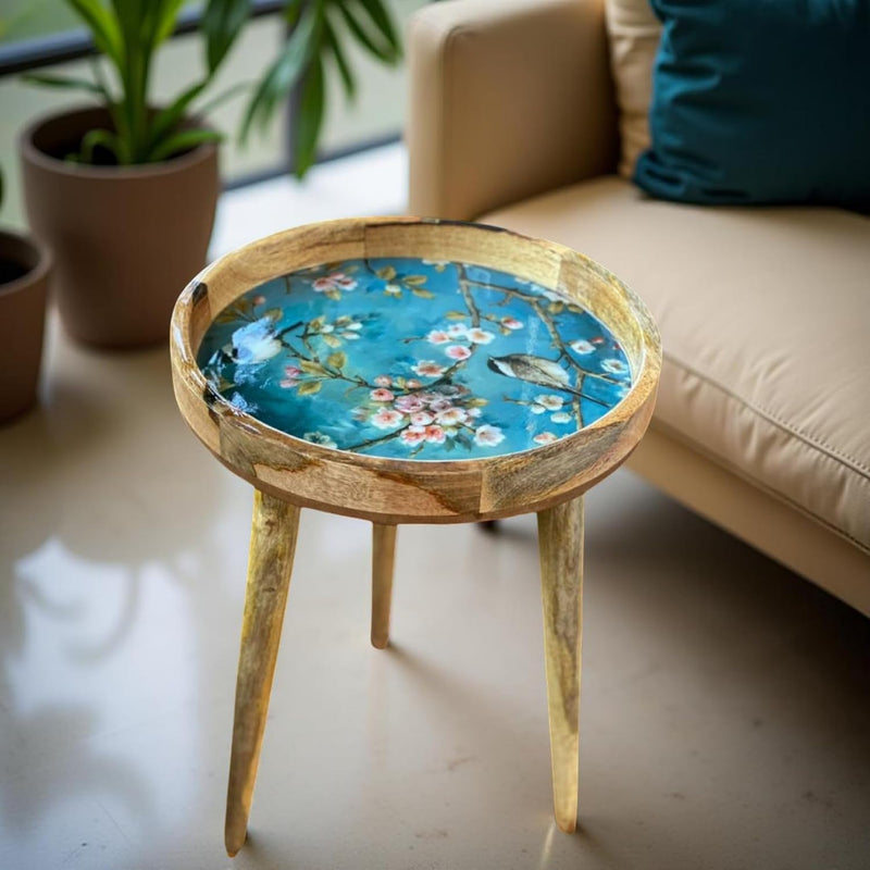 Wood Side Table 18" Handmade Round Accent