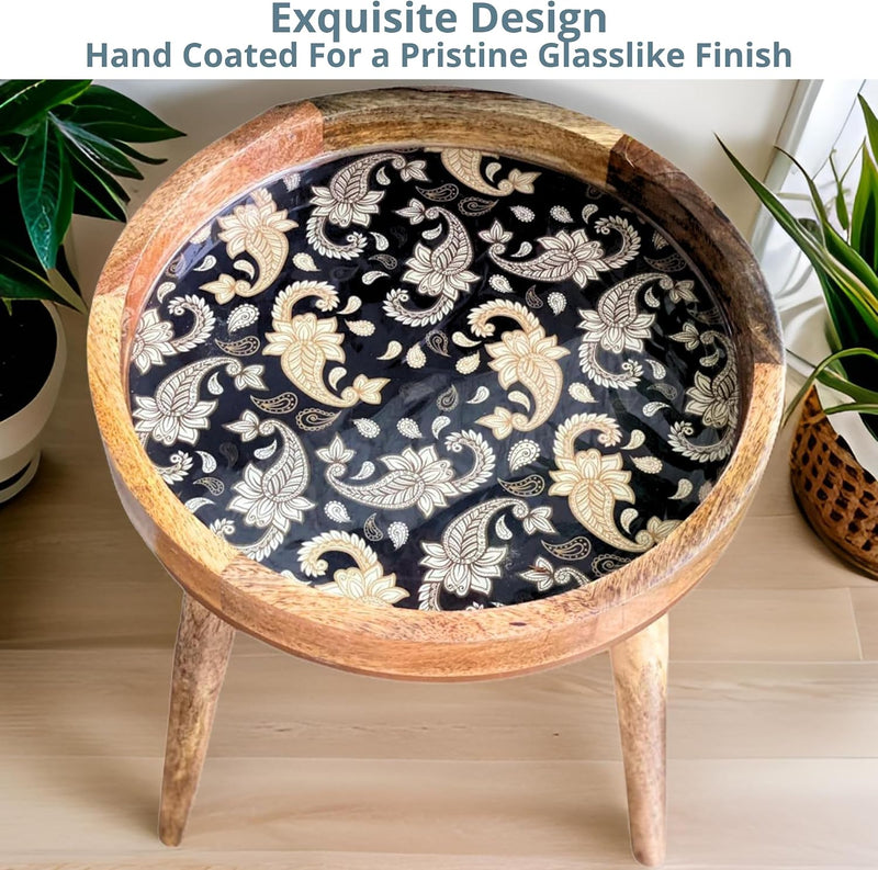 Wood Side Table 18" Handmade Round Accent
