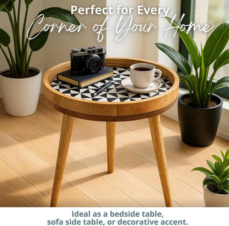 Wood Side Table 18" Handmade Round Accent