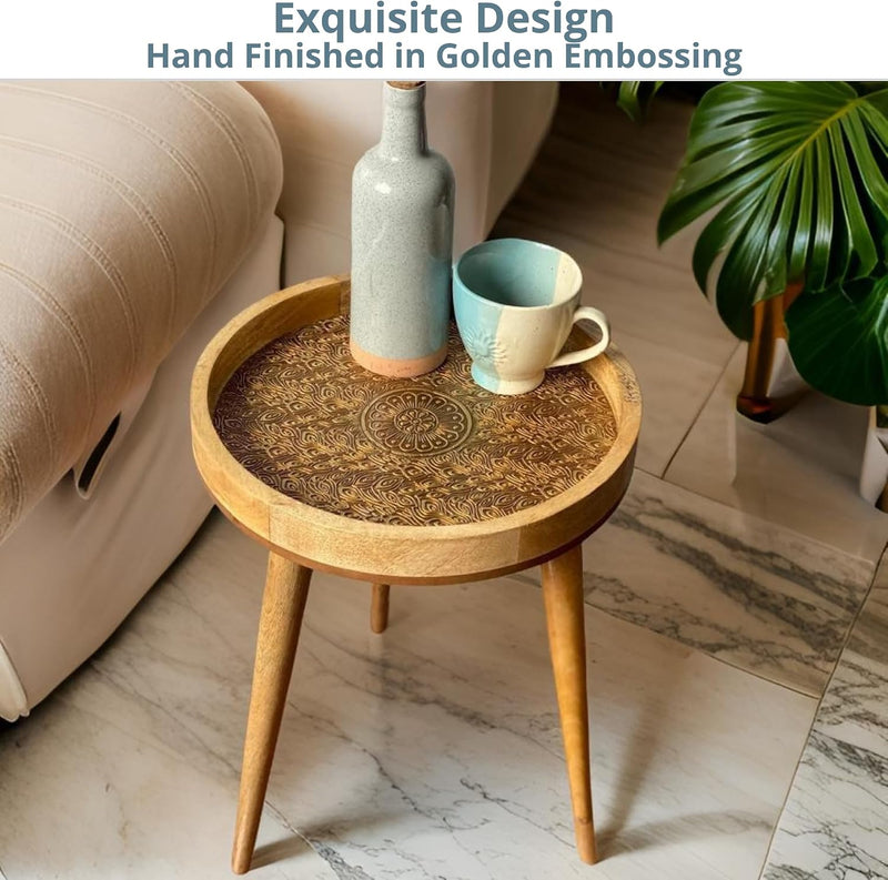 Wood Side Table 18" Handmade Round Accent