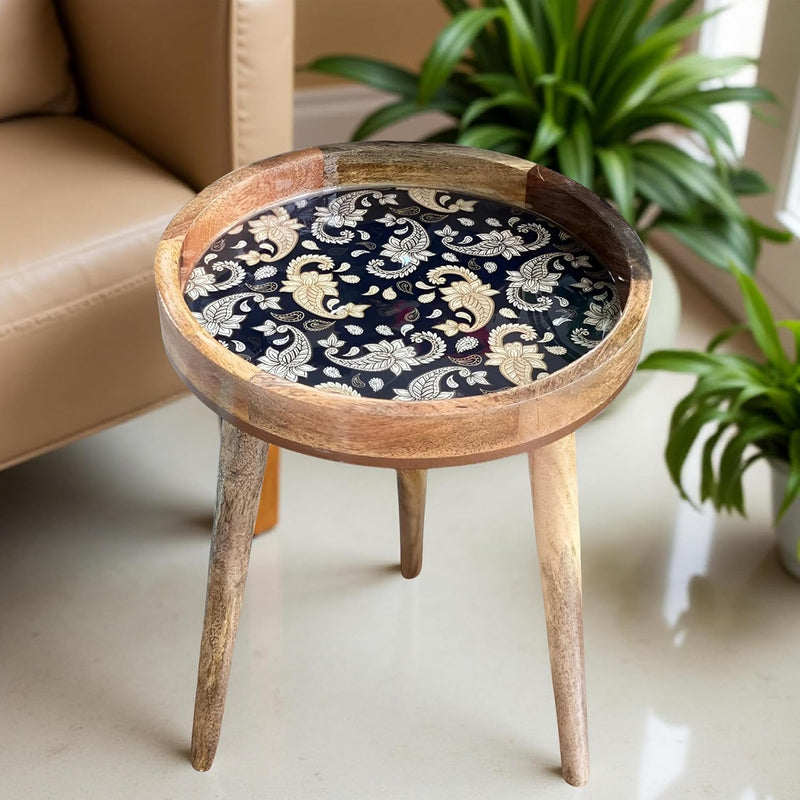 Wood Side Table 18" Handmade Round Accent
