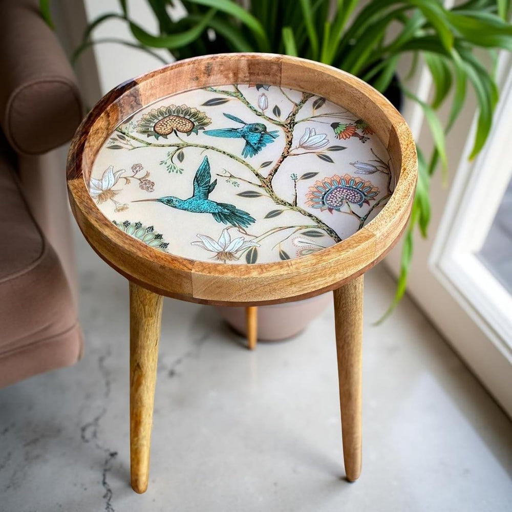 Wood Side Table 18" Handmade Round Accent