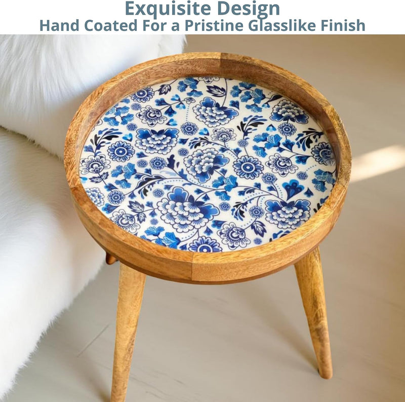 Wood Side Table 18" Handmade Round Accent