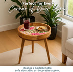Wood Side Table 18" Handmade Round Accent
