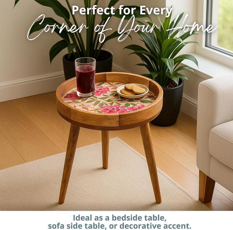 Wood Side Table 18" Handmade Round Accent