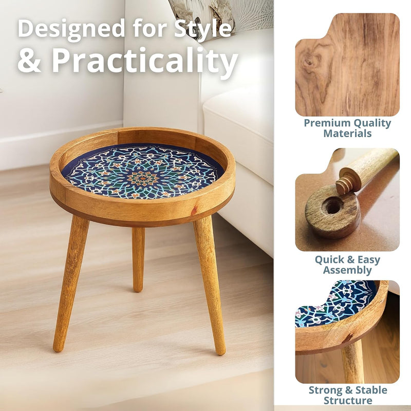 Wood Side Table 18" Handmade Round Accent