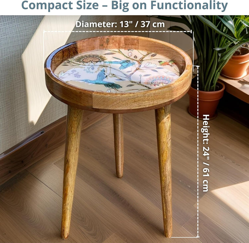 Wood Side Table 18" Handmade Round Accent