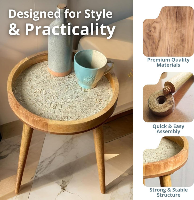 Wood Side Table 18" Handmade Round Accent