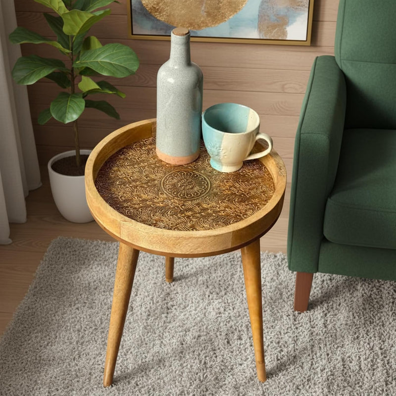 Wood Side Table 18" Handmade Round Accent