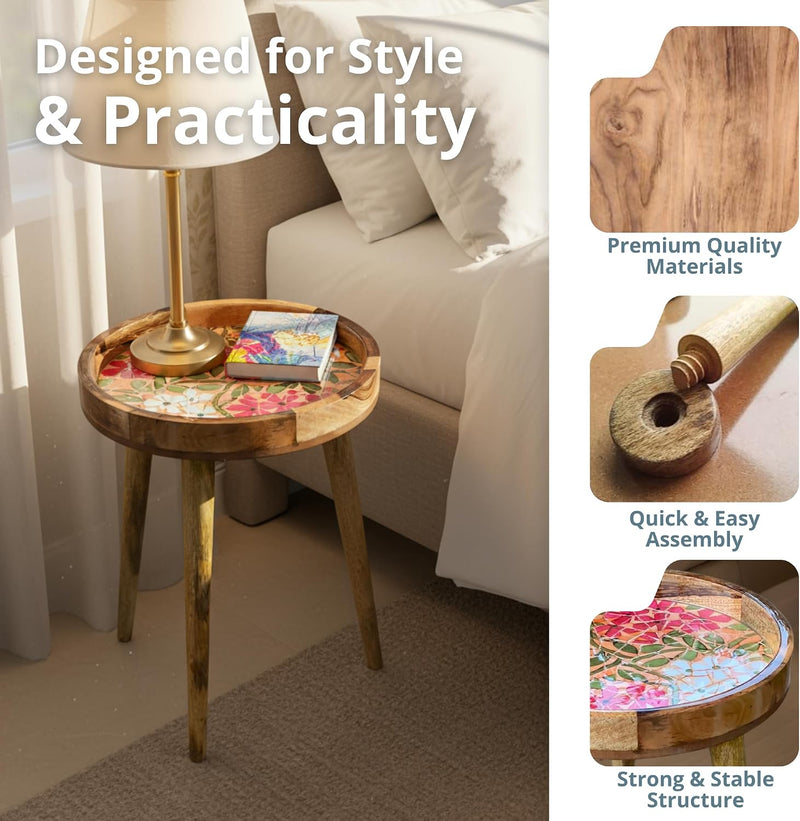 Wood Side Table 18" Handmade Round Accent