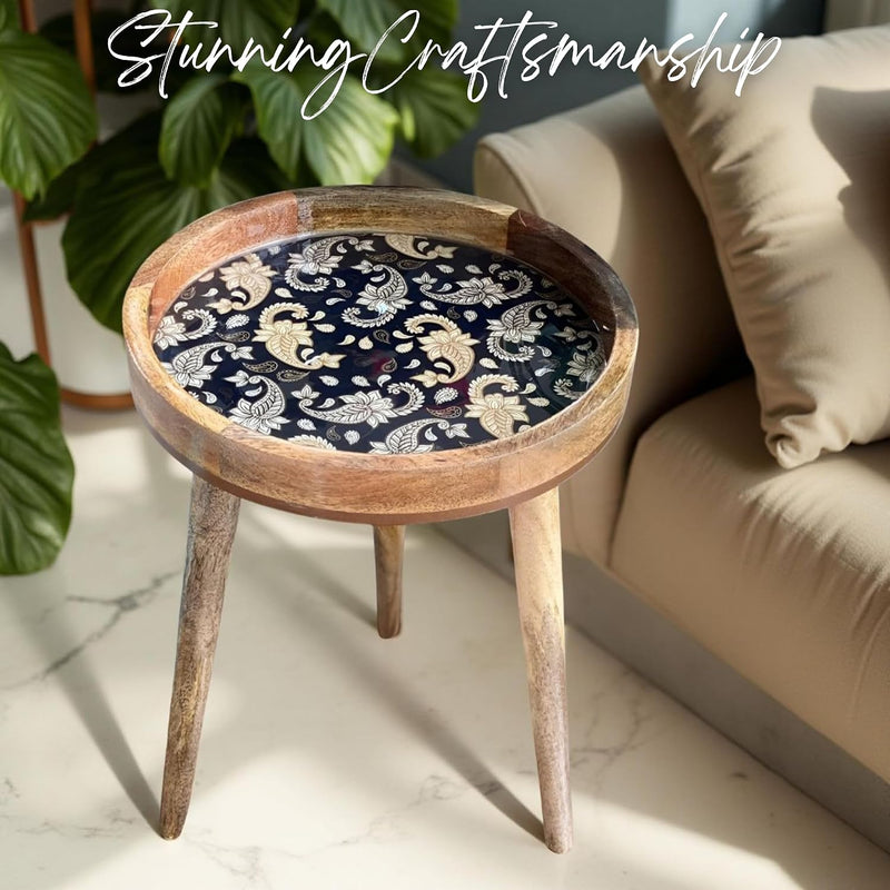 Wood Side Table 18" Handmade Round Accent
