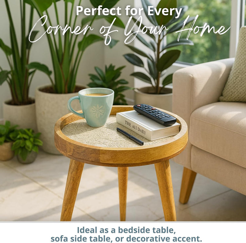 Wood Side Table 18" Handmade Round Accent