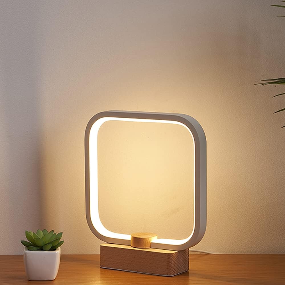 Wood Table Lamp 3-Color Temperature Bedside Bedroom Night