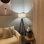 Wood Tripod Floor Lamp Mid Century Standing Modern