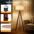 Wood Tripod Floor Lamp Mid Century Standing Modern