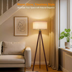 Wood Tripod Floor Lamp Mid Century Standing Modern