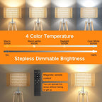 Wood Tripod Floor Lamp with Rattan Linen Double