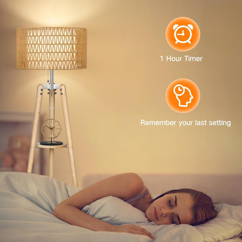 Wood Tripod Floor Lamp with Rattan Linen Double