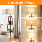 Wood Tripod Floor Lamp with Rattan Linen Double