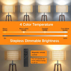 Wood Tripod Floor Lamp with Rattan Linen Double