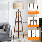 Wood Tripod Floor Lamp with Rattan Linen Double