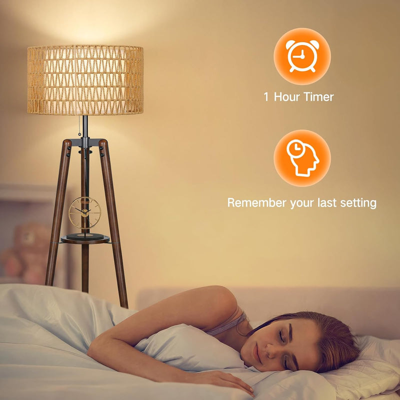 Wood Tripod Floor Lamp with Rattan Linen Double