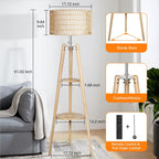 Wood Tripod Floor Lamp with Rattan Linen Double