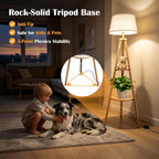 Wood Tripod Floor Lamp with Remote Control Timer