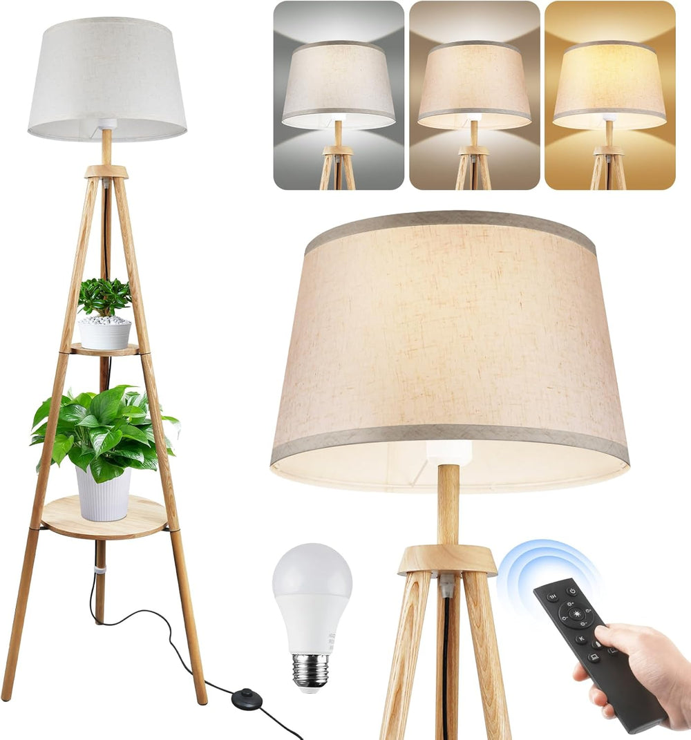 Wood Tripod Floor Lamp with Remote Control Timer