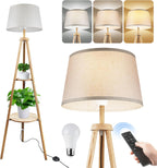 Wood Tripod Floor Lamp with Remote Control Timer