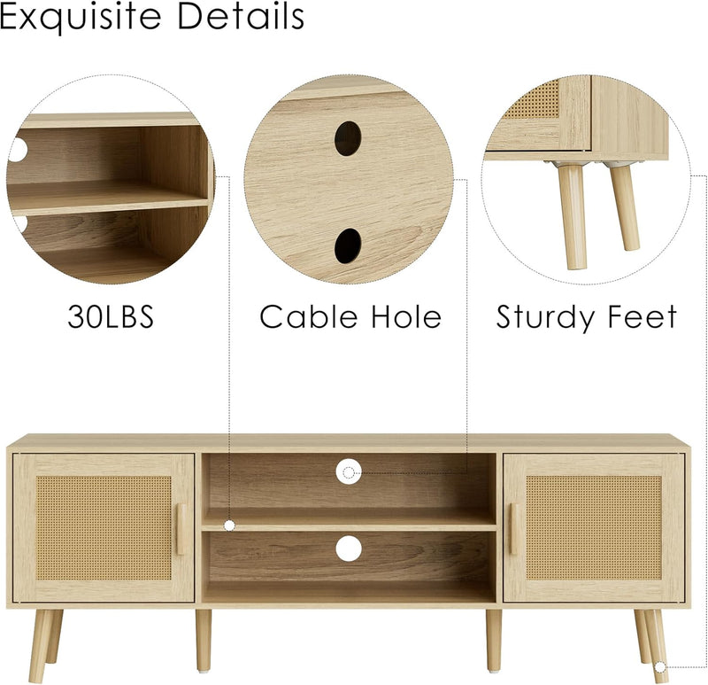 Wood TV Stand for Up to 65 Inch