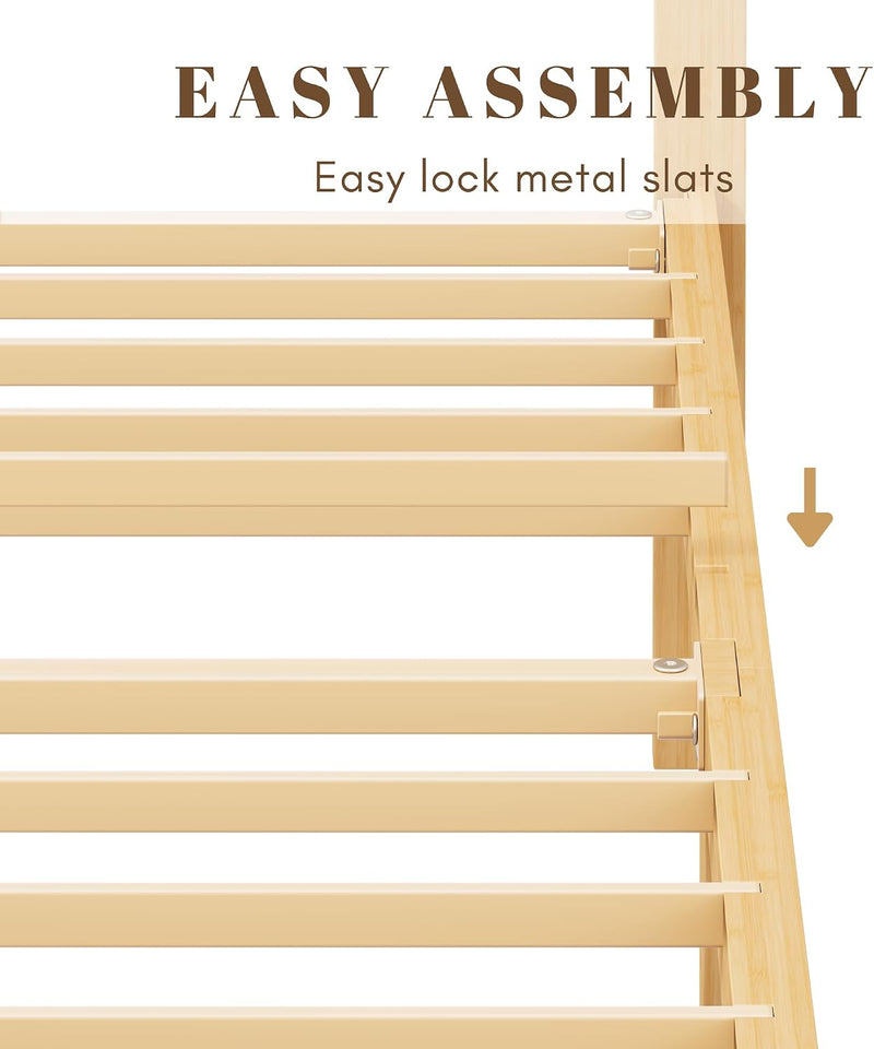 Wooden Bed Frame with Headboard Bamboo Wood Frames