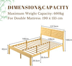 Wooden Bed Frame with Headboard Bamboo Wood Frames