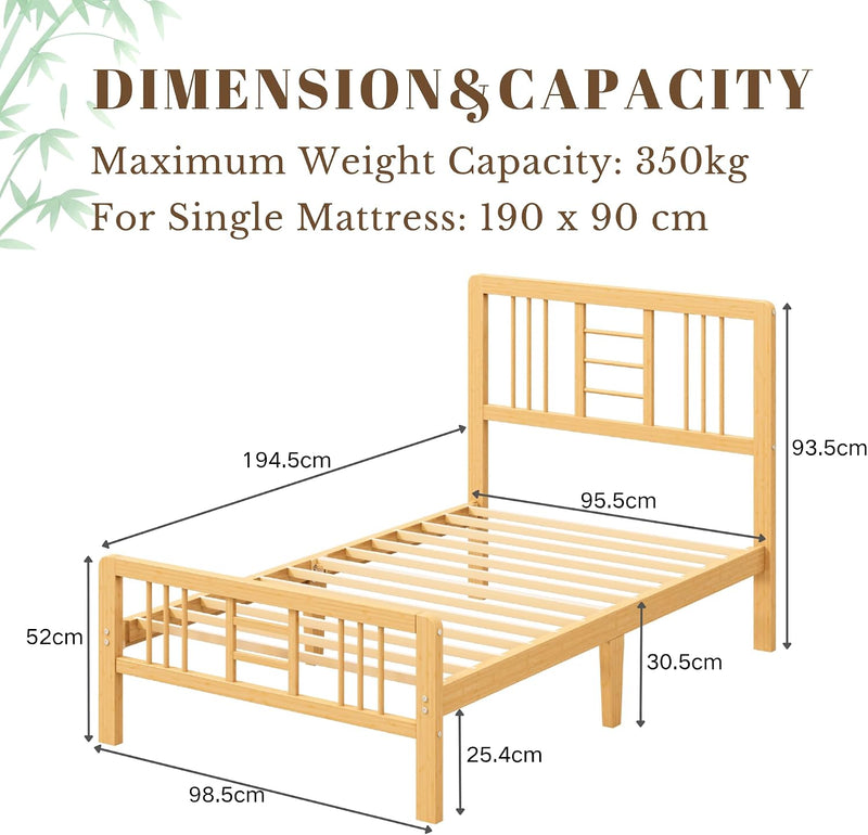 Wooden Bed Frame with Headboard Bamboo Wood Frames