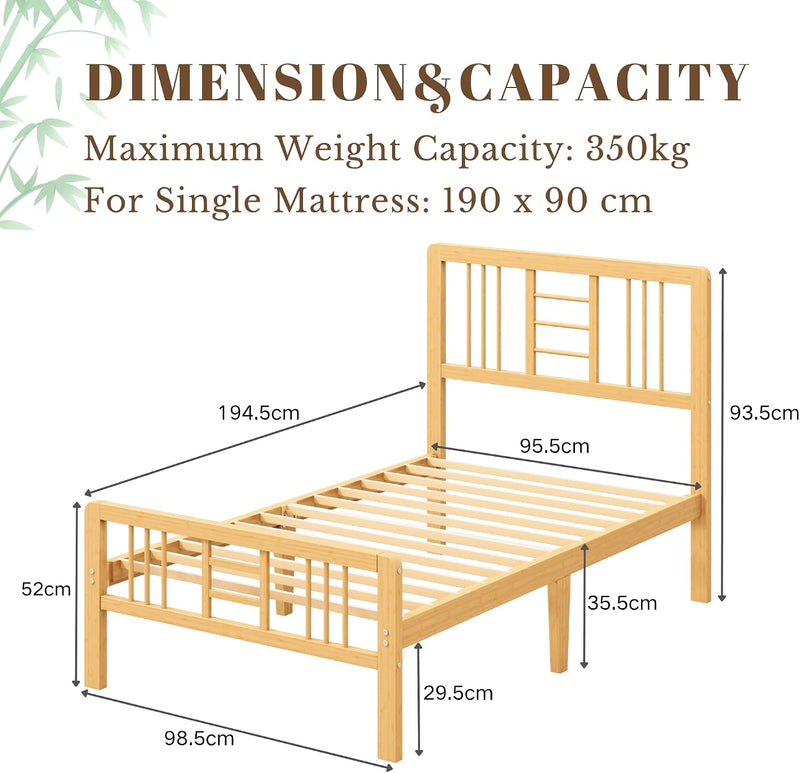 Wooden Bed Frame with Headboard Bamboo Wood Frames