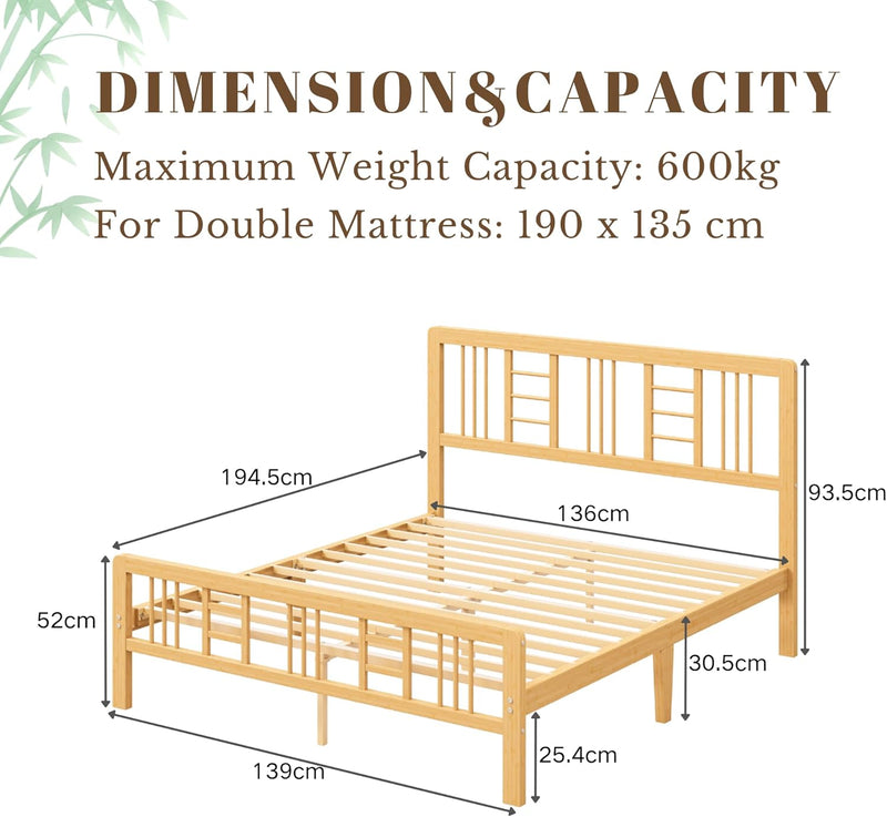 Wooden Bed Frame with Headboard Bamboo Wood Frames