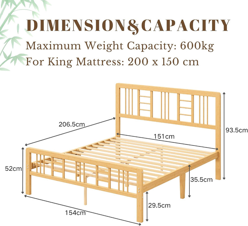 Wooden Bed Frame with Headboard Bamboo Wood Frames