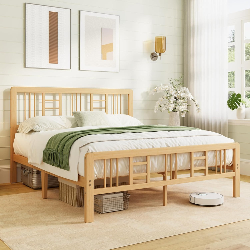 Wooden Bed Frame with Headboard Bamboo Wood Frames