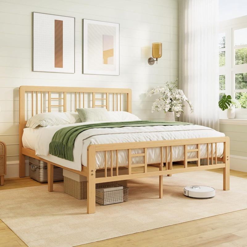 Wooden Bed Frame with Headboard Bamboo Wood Frames