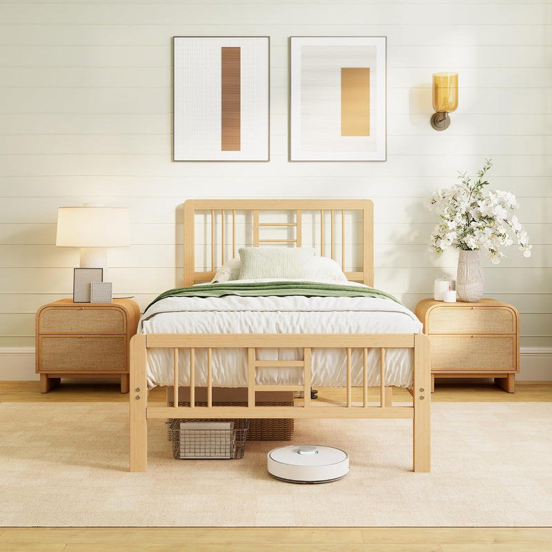 Wooden Bed Frame with Headboard Bamboo Wood Frames