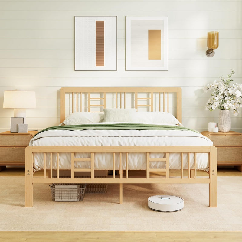 Wooden Bed Frame with Headboard Bamboo Wood Frames