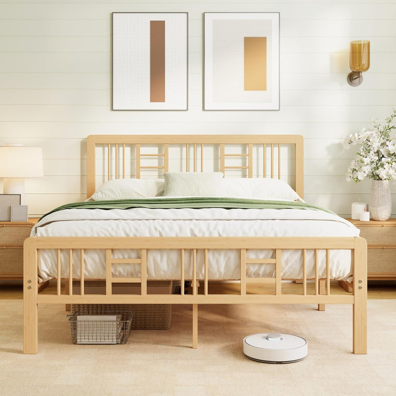 Wooden Bed Frame with Headboard Bamboo Wood Frames