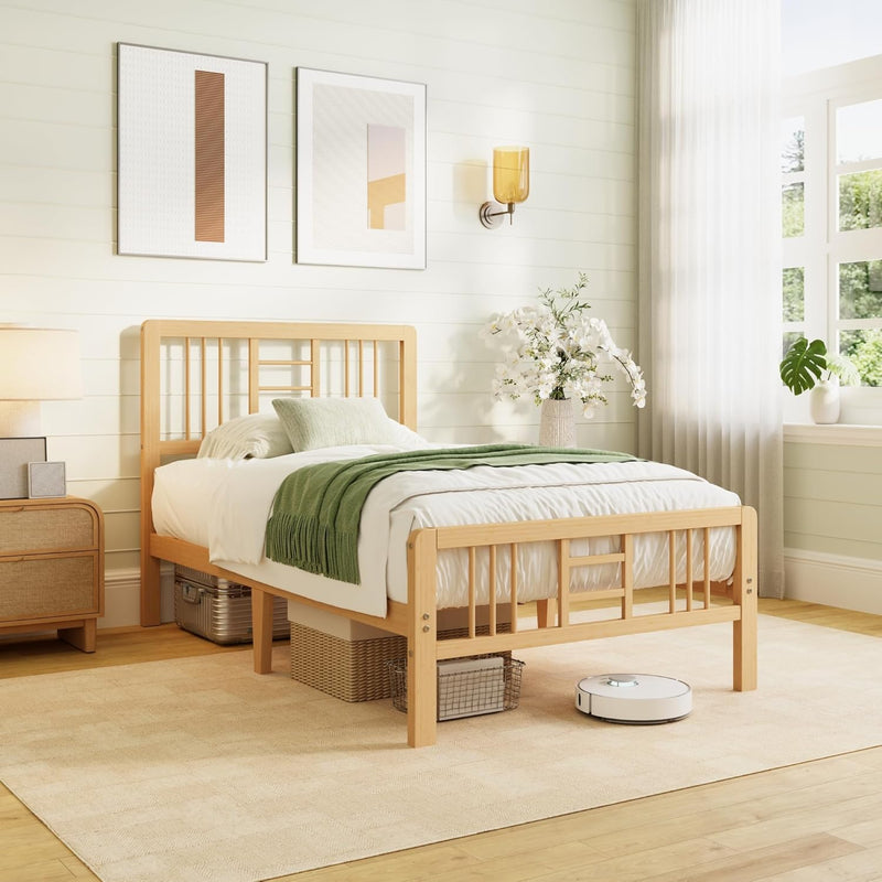Wooden Bed Frame with Headboard Bamboo Wood Frames
