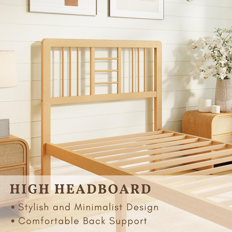 Wooden Bed Frame with Headboard Bamboo Wood Frames