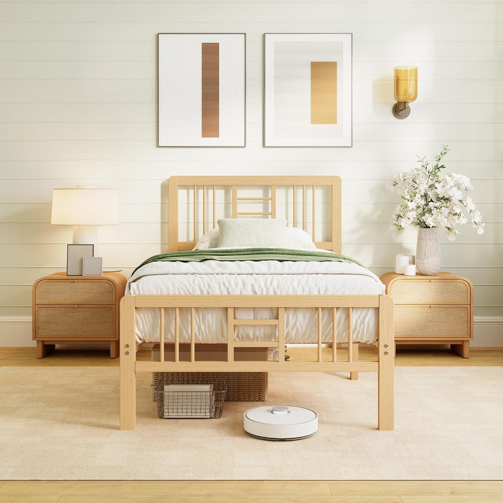 Wooden Bed Frame with Headboard Bamboo Wood Frames