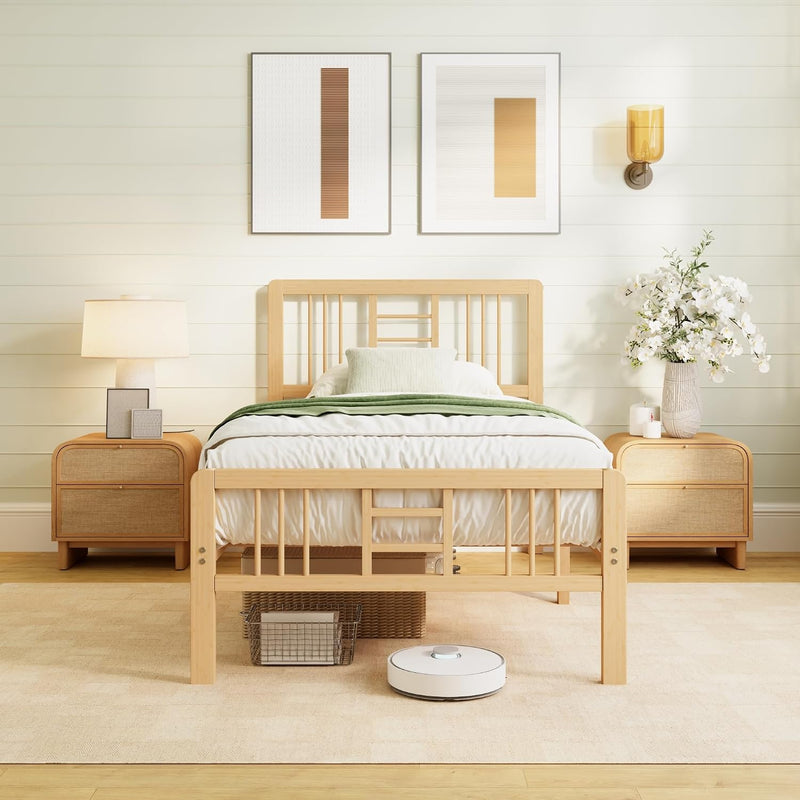 Wooden Bed Frame with Headboard Bamboo Wood Frames
